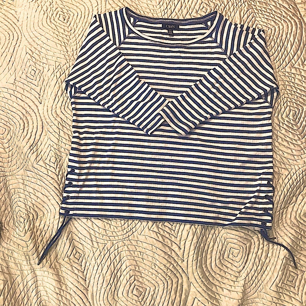 French girl chic classic Chaps Striped nautical navy & white long sleeve top!!